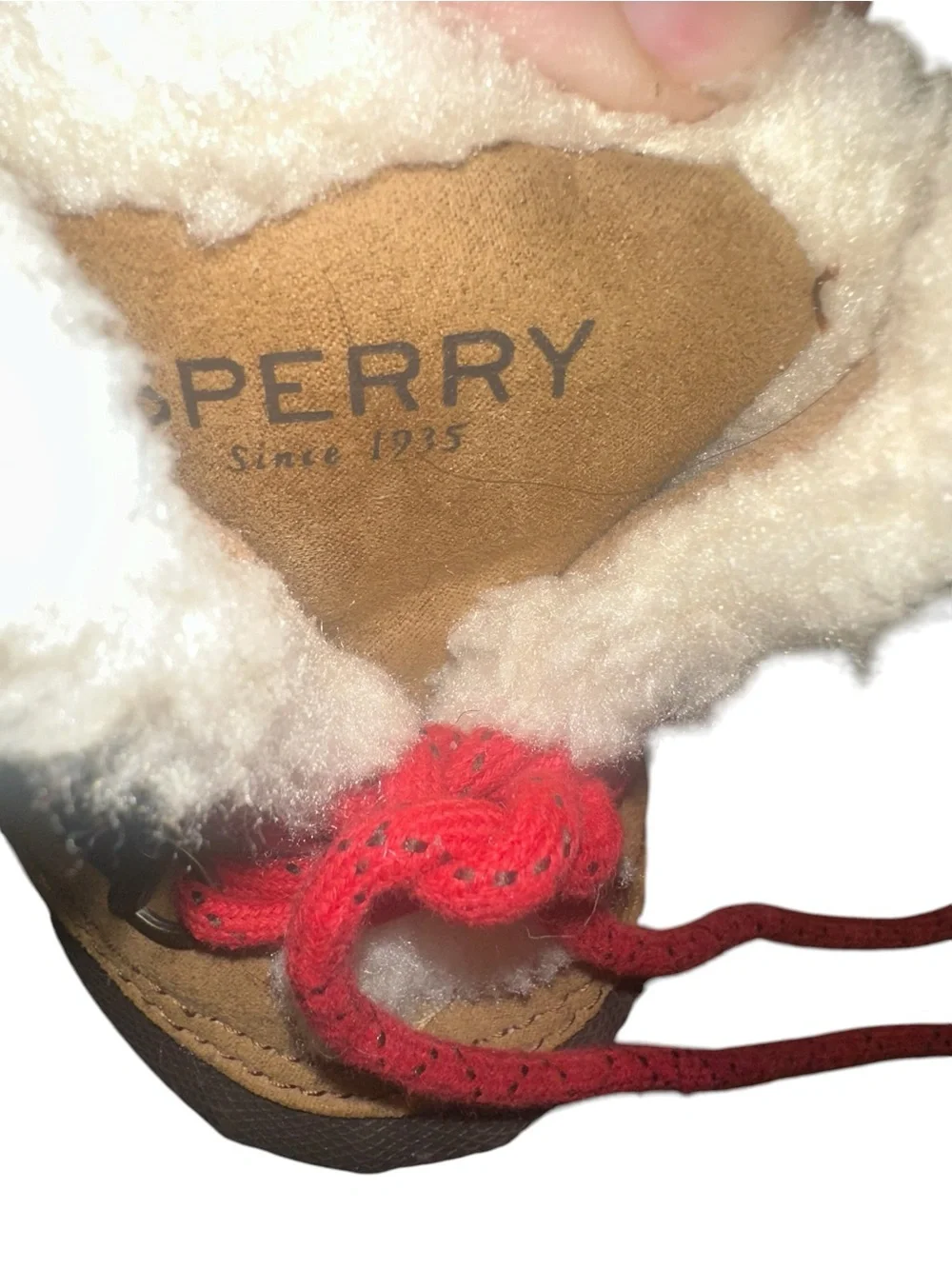 Sperry Duck Boots Kids Size 4M Brown Tan Faux Fur Trim Red Laces